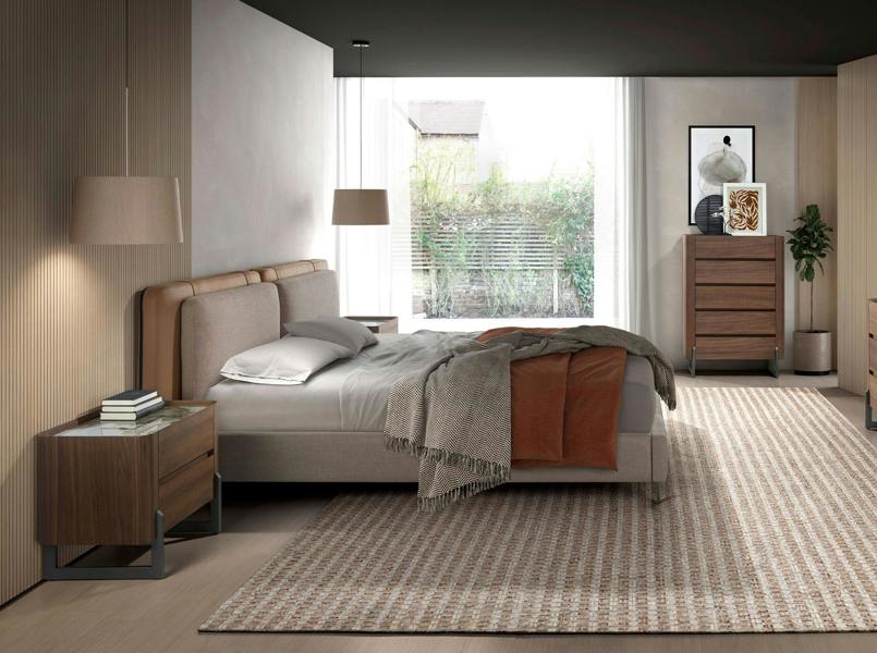 Angel Cerdá Mink Leatherette and Grey Fabric Bed 7154