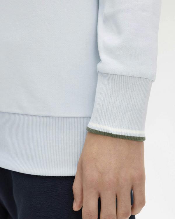 Fred Perry Mens Crew Neck Sweatshirt - Dusky Blue/Ecru/Laurel Wreath Green 80B | CHO | Designer Mens Sweatshirts