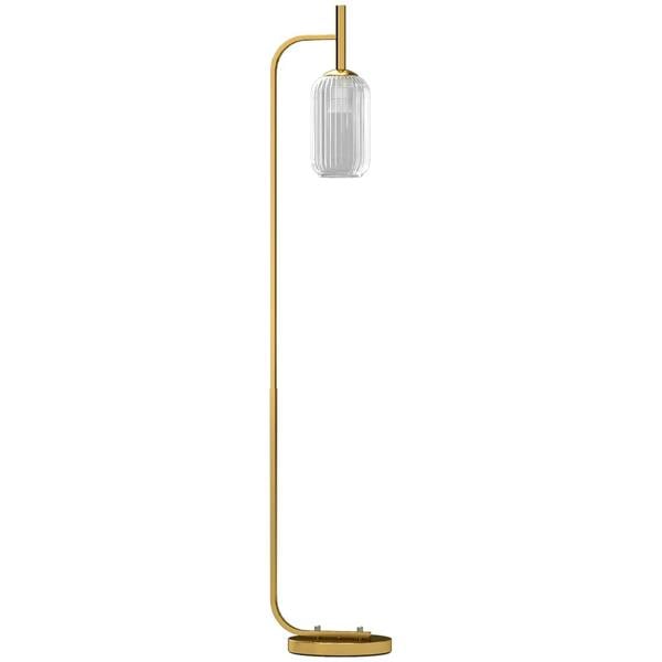Gold standing floor lamp with clear ribbed glass mini lampshade