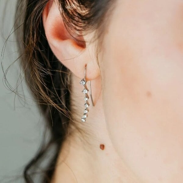 The Colourful Aura Long Silver Zircon Dangle Hook Drop Earrings