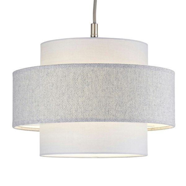 Modern Grey Herringbone Linen and Cotton Triple Tier Design Pendant Lamp Shade Image 2