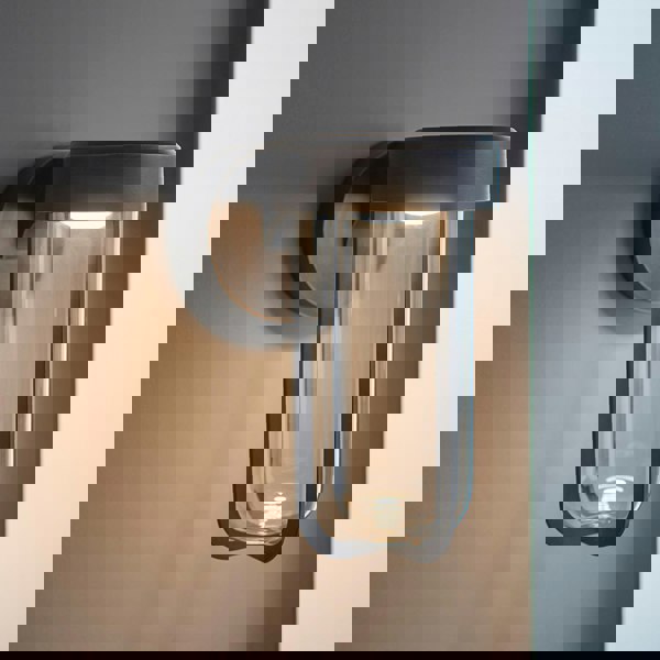 Brushed Bronze Outdoor Wall Light with Glass Shade - IP44 Rated - Integrated LED