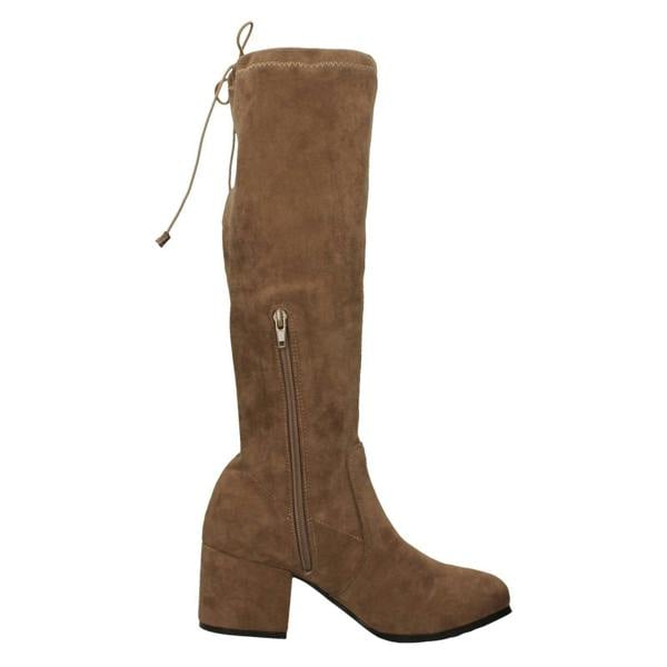 Spot On Ladies Spot On Mid Block Heel High Leg Boot with Back Tie and Inside Zip F51246