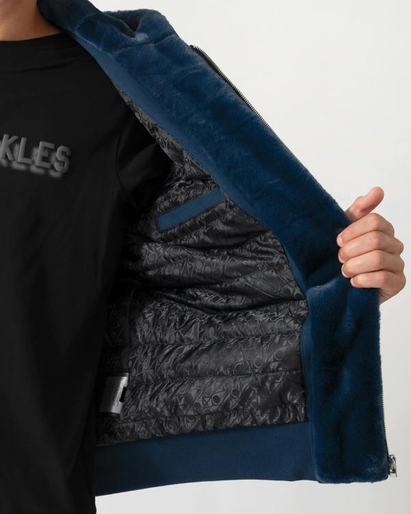 lining and faux fur trim of a Moose Knuckles Classic Bunny 3 Mens Fleece Hoodie in Nightfall 2017 