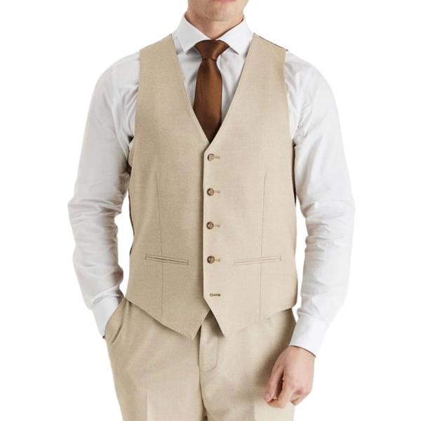 Infinity Leather Men's Beige Lightweight Summer Wedding Party Waistcoat