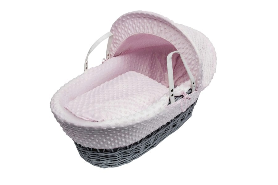 Kinder Valley Pink Dimple Grey Wicker Moses Basket