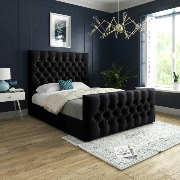Casa Magna Novara Upholstered Soft Velvet Bed Frame - Black