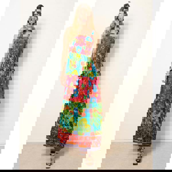 Blue Vanilla Tropical Beaded Detailed Tiered Maxi Dress