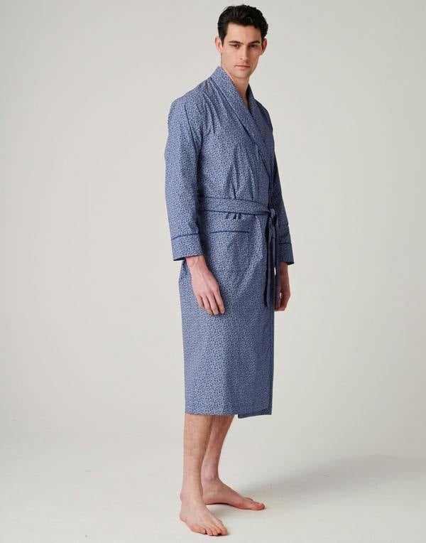 British Boxers Men's Crisp Cotton Dressing Gown – Navy Paisley