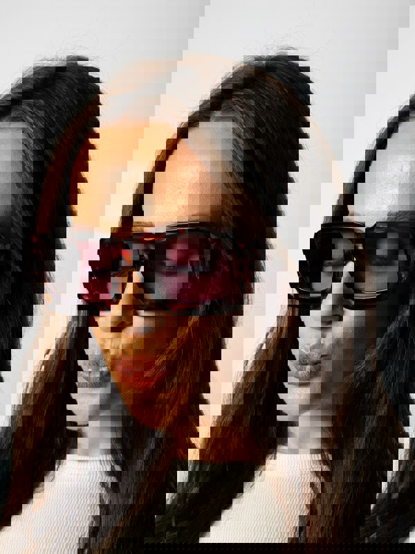 SVNX Oversized Square Frame in Brown Tortoiseshell with Purple Lenses