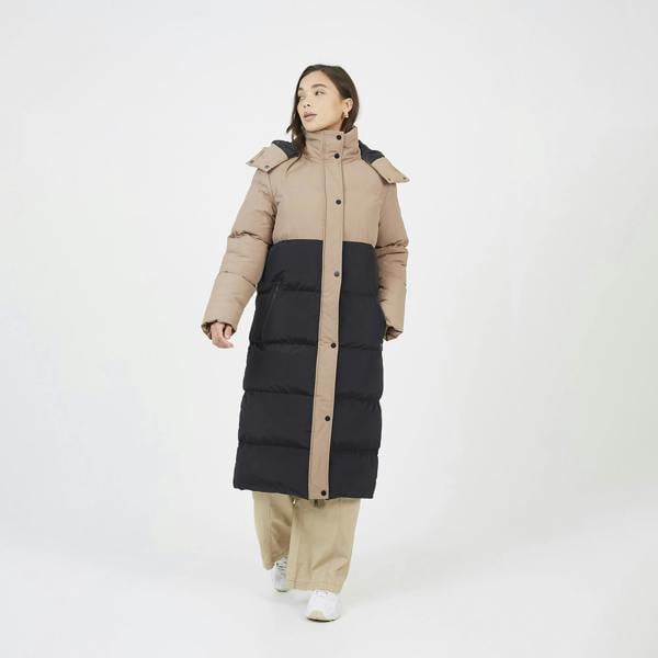 Brave Soul Tan Colourblock Maxi Hooded Puffer Jacket - Tan Image 1