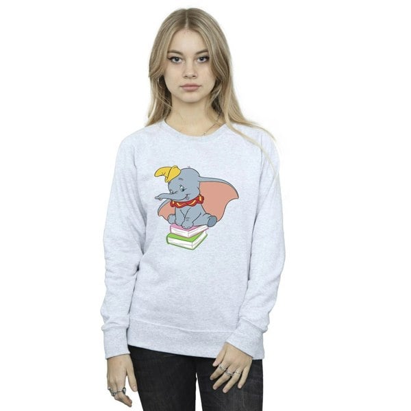 Disney Womens Dumbo Sitting On Books Sweatshirt - Sports Grey