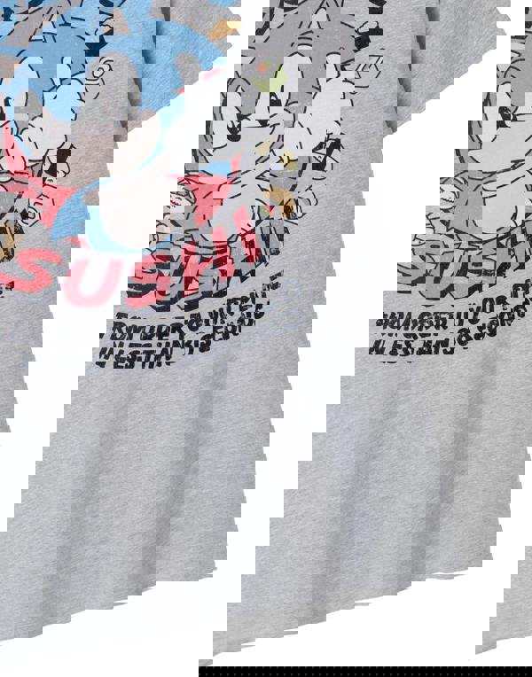 Sonic the Hedgehog Mens Grey Sonic Sushi Short Sleeved T-Shirt