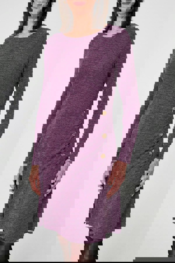 Purple | Ruched Button Detail Short Shift Dress
