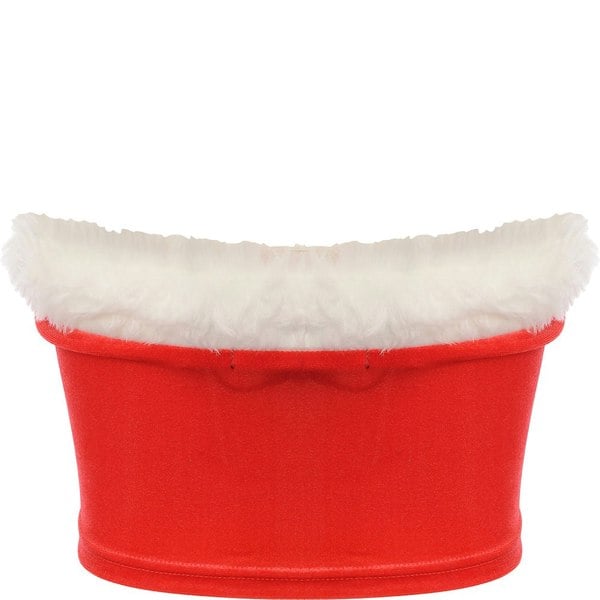 Threadbare Womens Santa Christmas Velour Bandeau Crop Top With Faux Fur Trim In Red