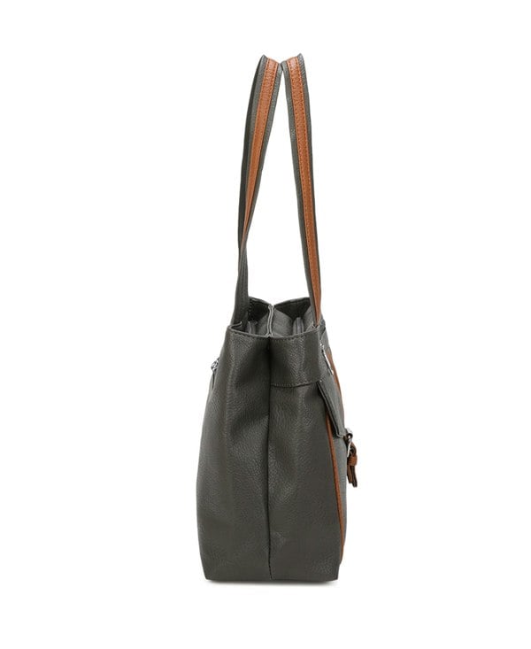 Kitise Large Structured Buckle Color Block Tote Shoulder Bag