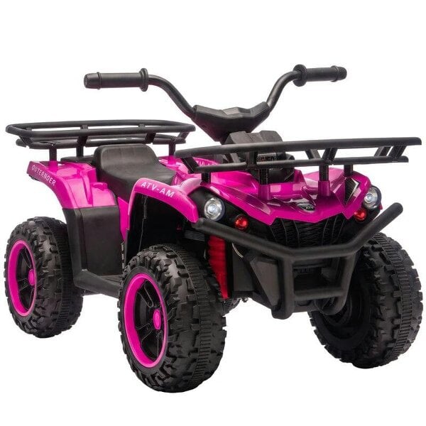 12V Kids Electric Quad Bike, Ride on ATV with Dual Motors, Soft Start, Storage, Music, Lights for 3-8 Years, Pink
