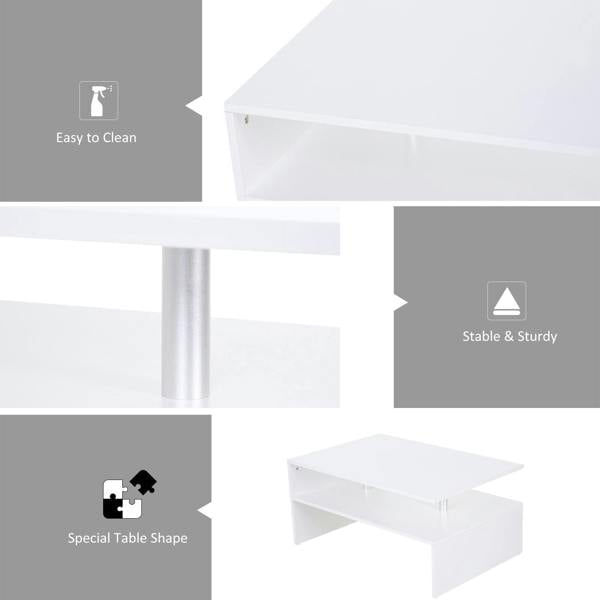Wyld Haus Vifama Wooden White 2 Tier Coffee Table With Open Shelving And Aluminium Supports