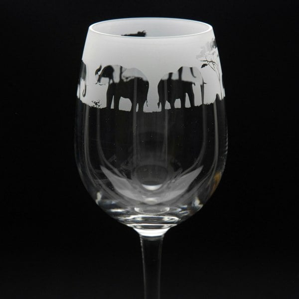 Glyptic Glass Art Elephant Crystal Wine Glass - Hand Etched/Engraved Gift