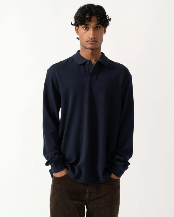 BOSS Orange Petempestolong Mens Long Sleeve Polo Shirt - Dark Blue 404
