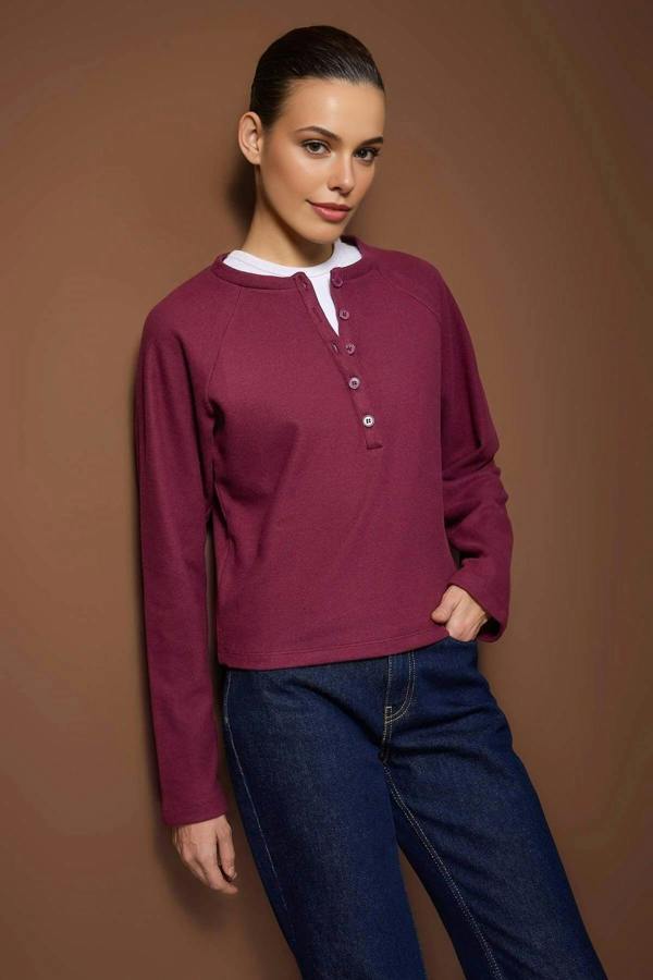 WOVCOR Half-Placket Thick Knit Blouse