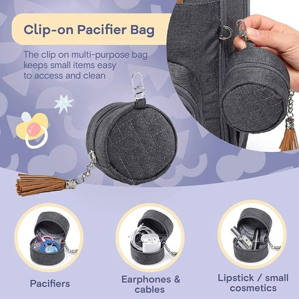 Ruvalino Baby Changing Backpack with Changing Mat & Dummy Holder - Dark Grey