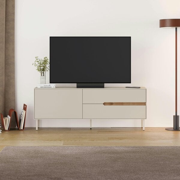 Decortie Arch TV Unit for TVs up to 60in 2 Drawers and Door Sandstone Whiskey Oak 150 x 35 x 56.5 cm (Sandstone and Whiskey Oak)