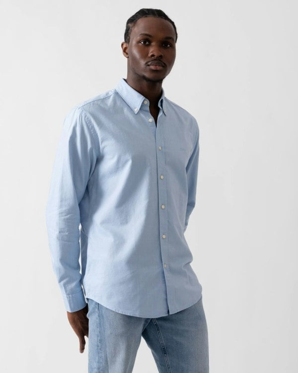 BOSS Orange Rickert Mens Long Sleeve Shirt - Open Blue 460 - CHO - Designer Mens Long Sleeve Shirts