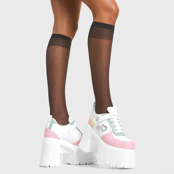 Lamoda Lovey Dovey White Heart Detail Platform Boots Chic Fun Trendy Shoes