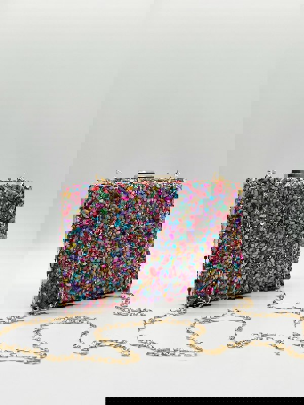 SVNX Embellished Square Clutch Bag in Multi