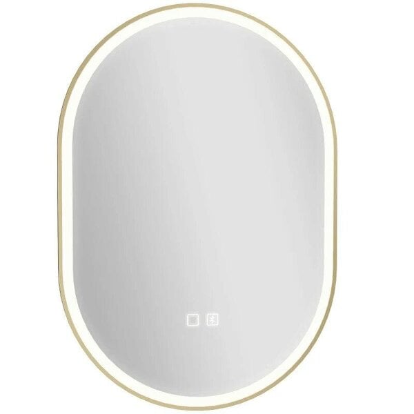 Bathroom Mirror with LED Lights, 100x70cm Oval Bathroom Mirror, Dimmable, Bluetooth, Anti-Fog, Gold Tone