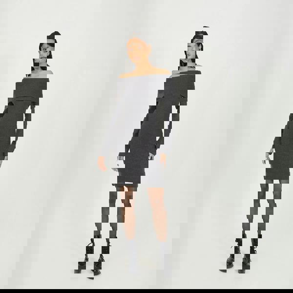 Brave Soul Charcoal Bardot Ribbed Knit Mini Dress - Charcoal Image 3