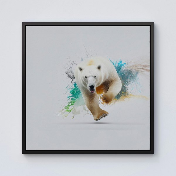 Warren Reed Charging Polar Bear Framed Canvas