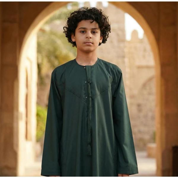 HM11 - Boy's Thobe Emirati Omani Bobble Button String Tassel - Green - Thobez - 16