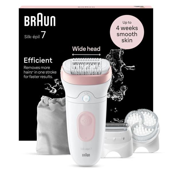 Braun Silk-epil 7,  Epilator For Easy Hair Removal, Lasting Smooth Skin, 7-060, White/Flamingo