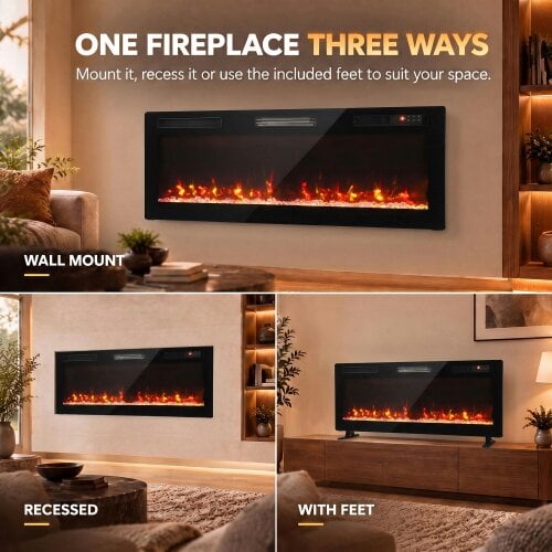 HOMCOM 3 IN 1 Electric Fireplace with 12 Flame Colours, 5 Brightness, 127cm