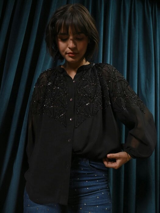 Rose & Nancy Gemma Black Hand Embellished Blouse