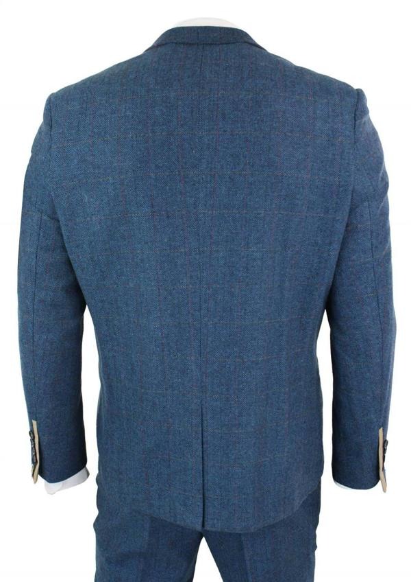 Marc Darcy Mens 3 Piece Blue Tweed Vintage Suit