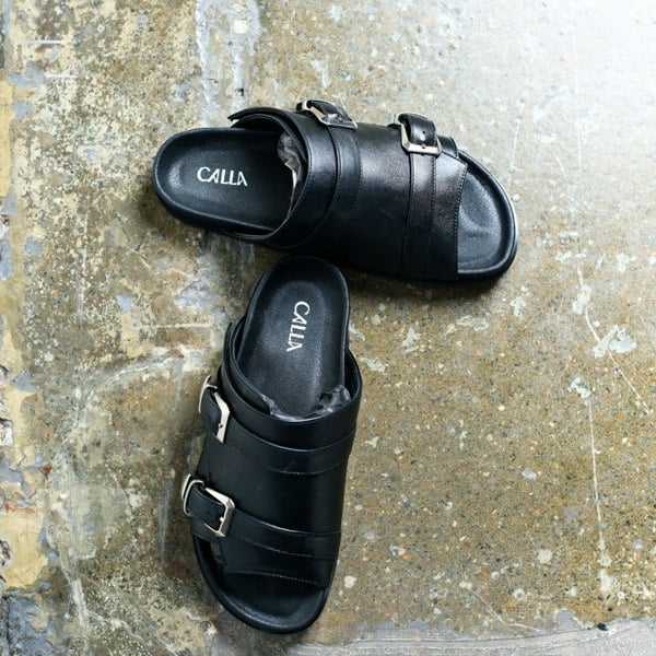 Calla Lily - Black Leather Sandals