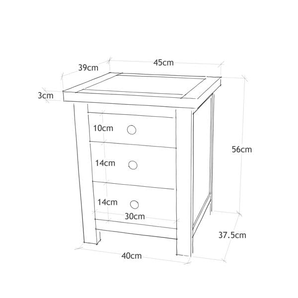 Cabinet Bits Argenta 3 Drawer Bedside Table