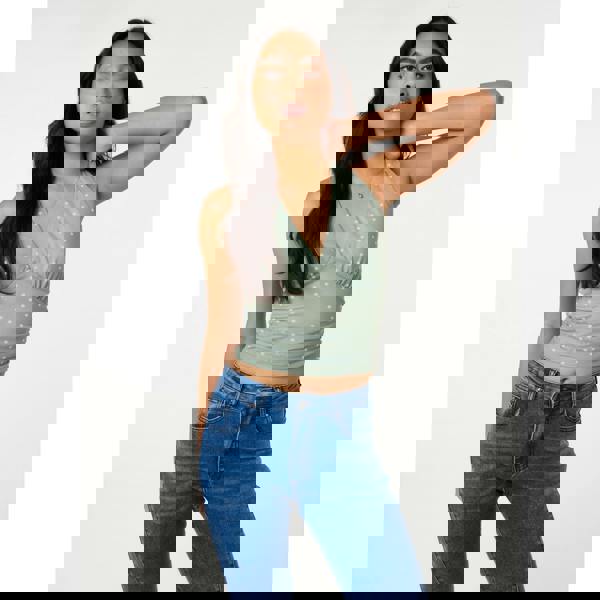 Pink Vanilla Ruched Side Halter Top In Polka Dot