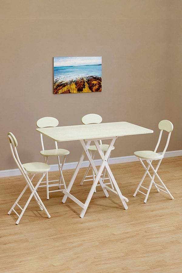 Living and Home 5pcs Folding Table and 4 Chairs Set Indoor Outdoor Bistro Kitchen Dining Set Furniture