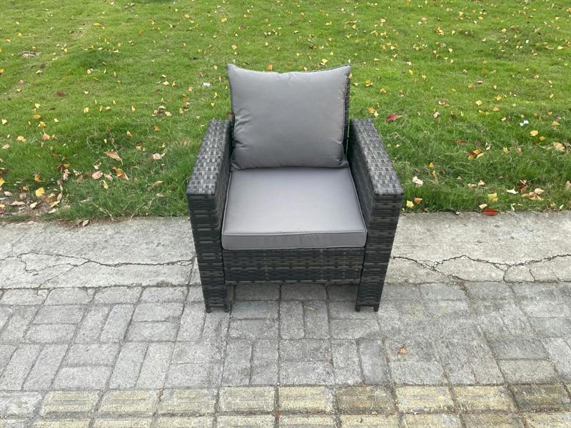 Fimous 5 Seater Outdoor Lounge Sofa Set, Wicker PE Rattan, Coffee Table, Double Seat Sofa, 2 Side Tables and Big Footstool, Dark Grey Mixed