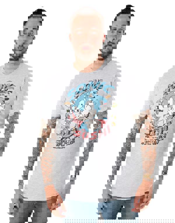 Sonic the Hedgehog Mens Grey Sonic Sushi Short Sleeved T-Shirt