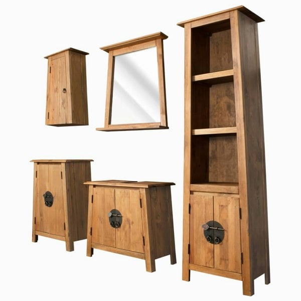 Berkfield Bathroom Set 5 Pieces Solid Pinewood