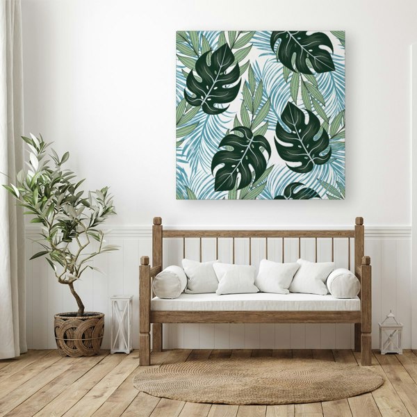 Warren Reed Tropical Pattern With Bright Plants And Flowers Canvas