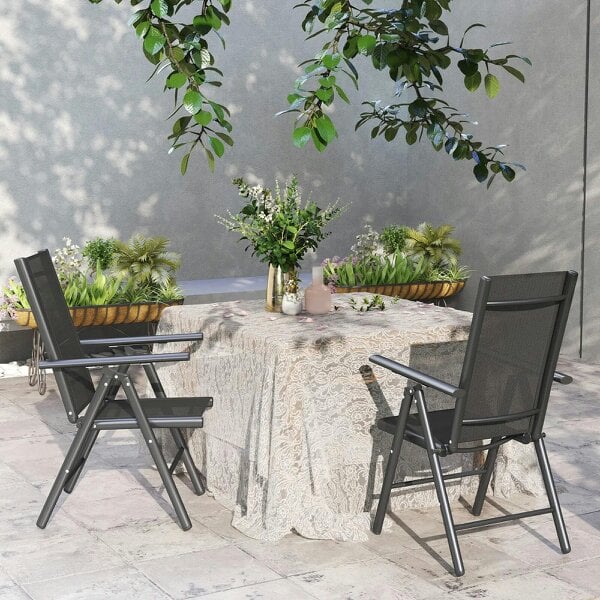 Bobobiy Set of 2 Folding Garden Chairs, Aluminium Frame Outdoor Dining Chairs with Breathable Mesh Back and Seat, Dark Grey