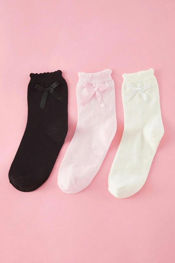 WOVCOR 3-Pack Cotton Bow Detailed Knit Socks