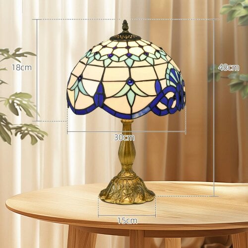 Wyld Haus Repatto Glass And Metal Blue Handcrafted Stained Glass Table Lamp