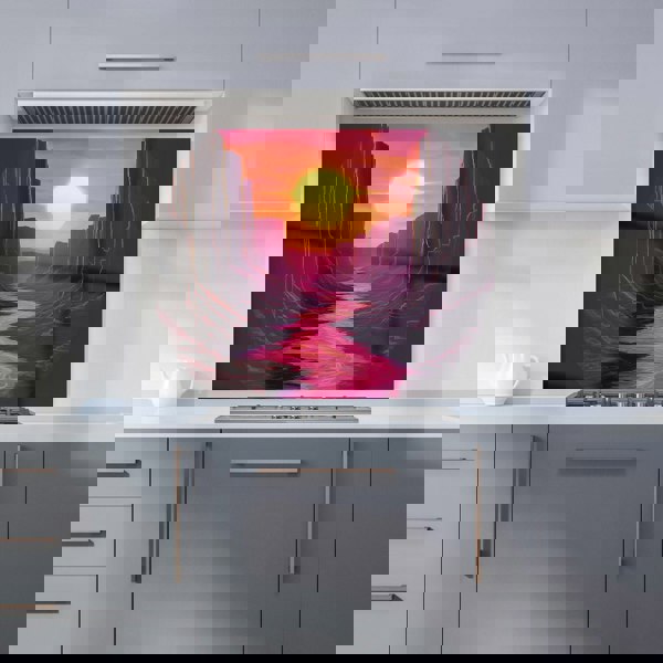 Warren Reed - Designer Synthwave Canyon Sunset Kitchen Splashback